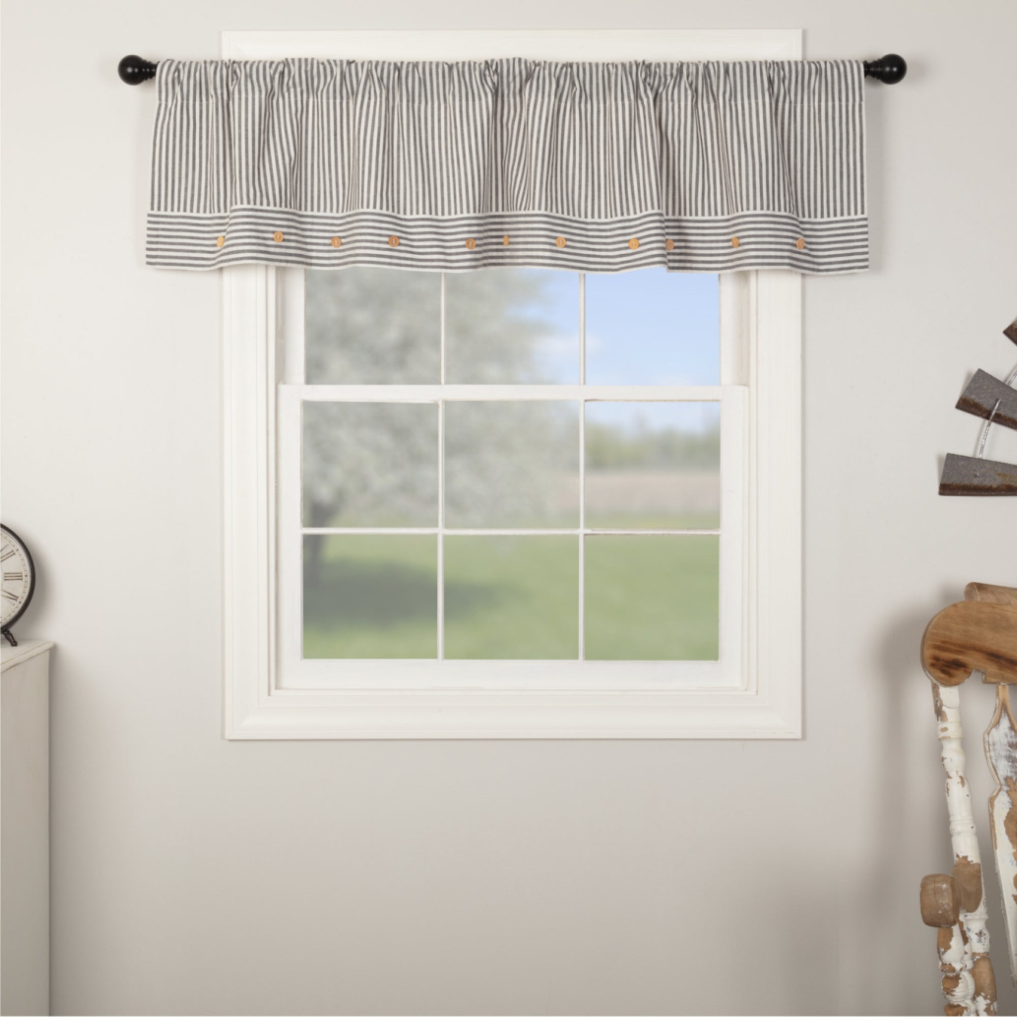 Farmhouse Ticking Gray Valance 16Lx90W