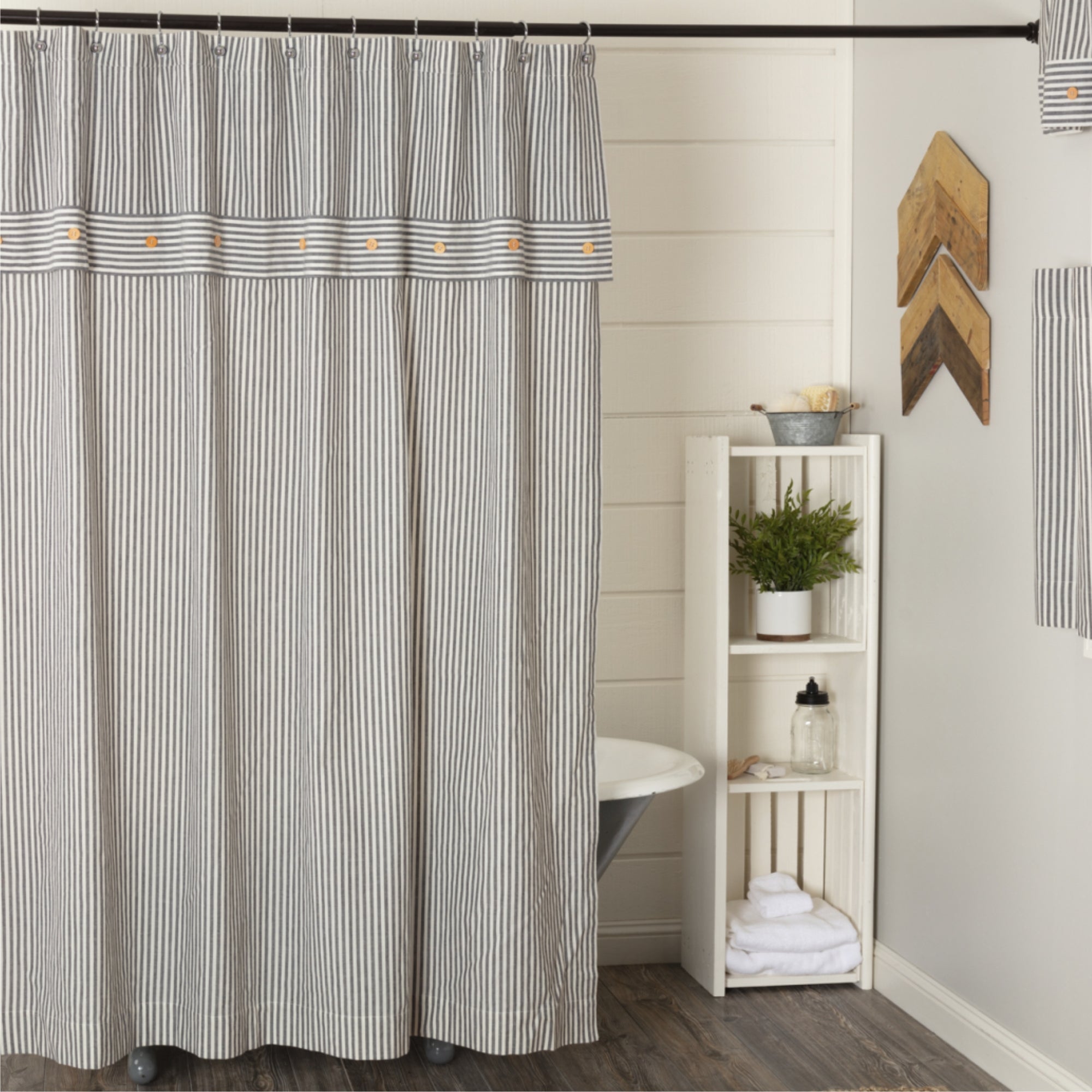 Farmhouse Ticking Gray Shower Curtain
