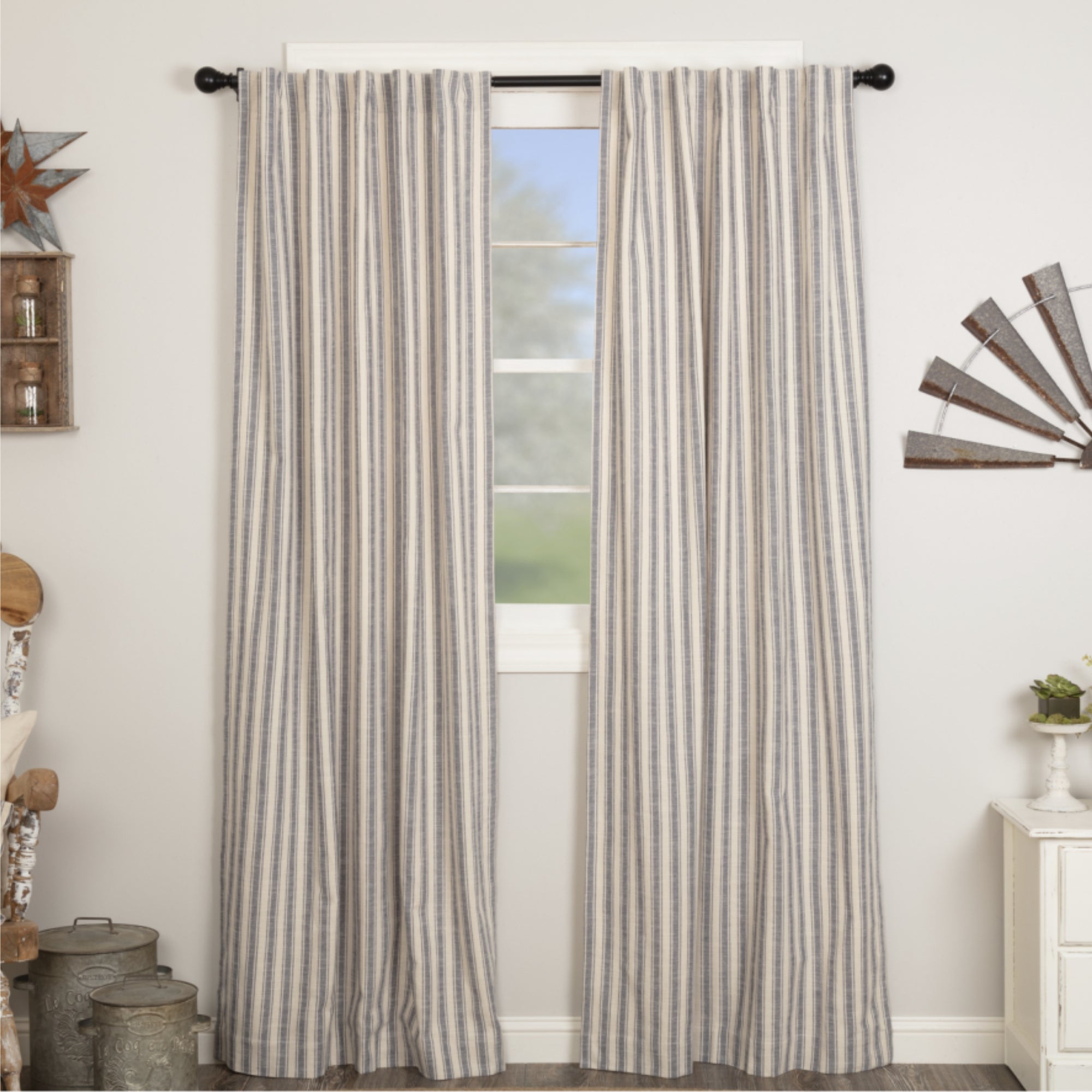 Market Place Blue Ticking Stripe Panel Set of 2 84Lx40W
