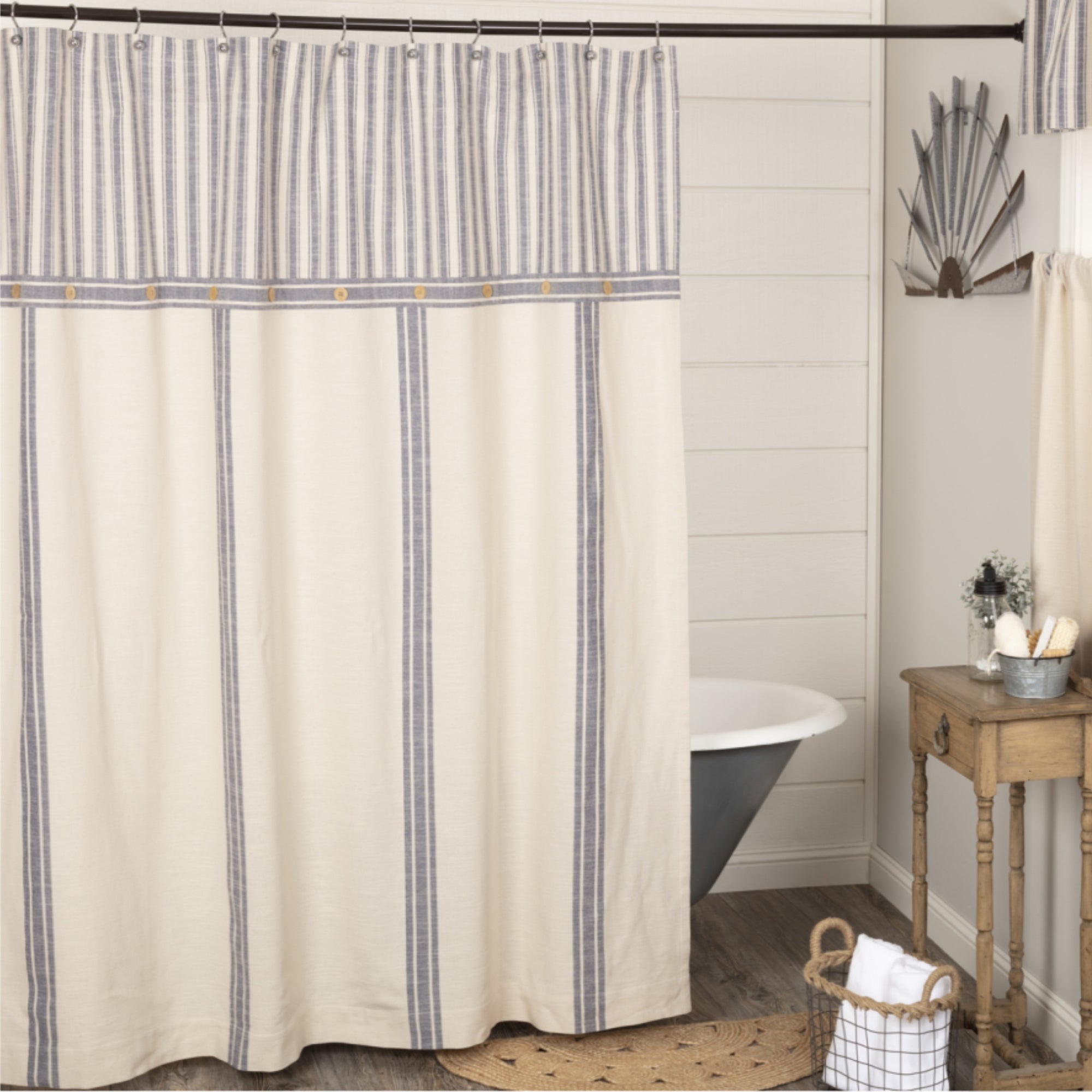 Market Place Blue Stripe Shower Curtain