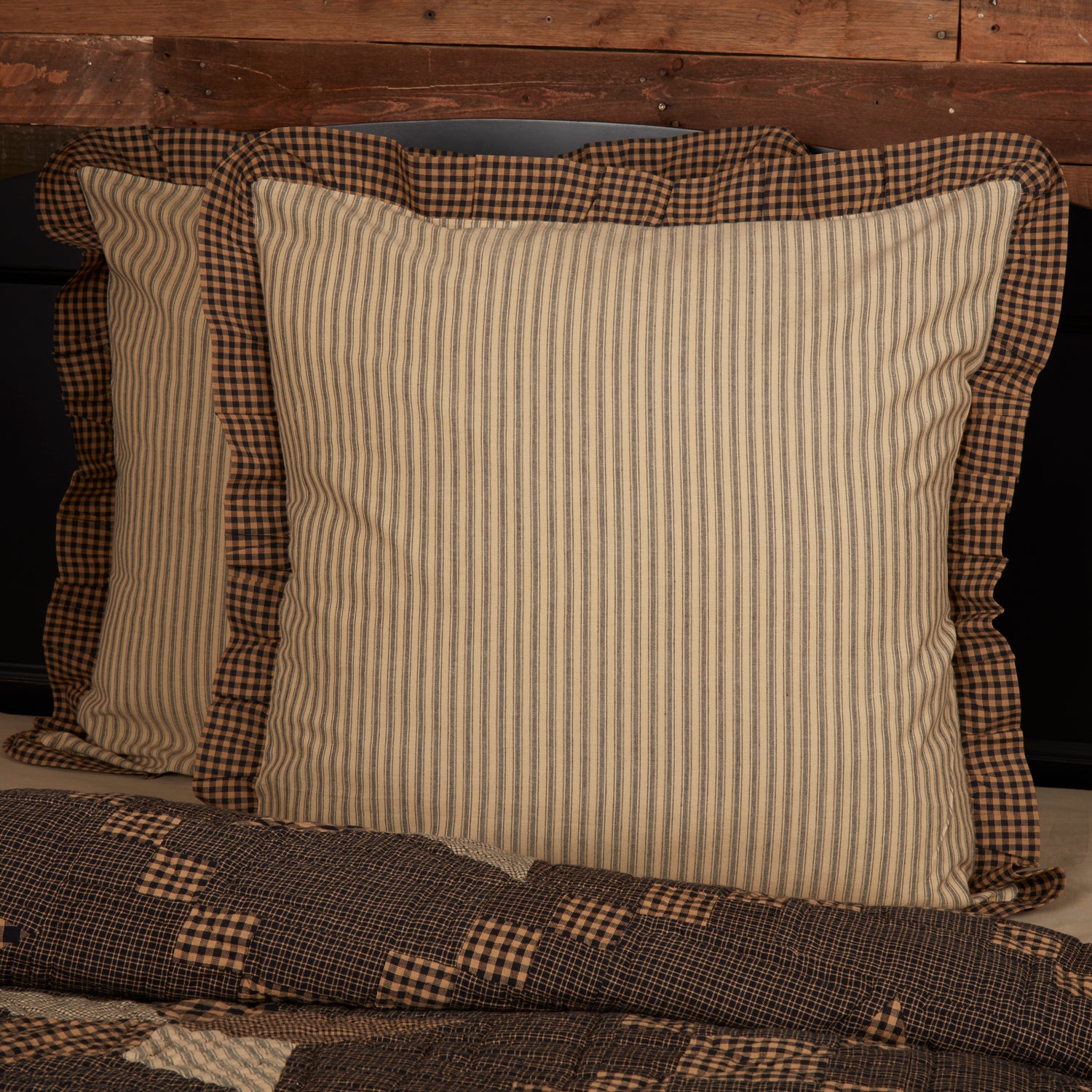Farmhouse Star Ticking Stripe Fabric Euro Sham