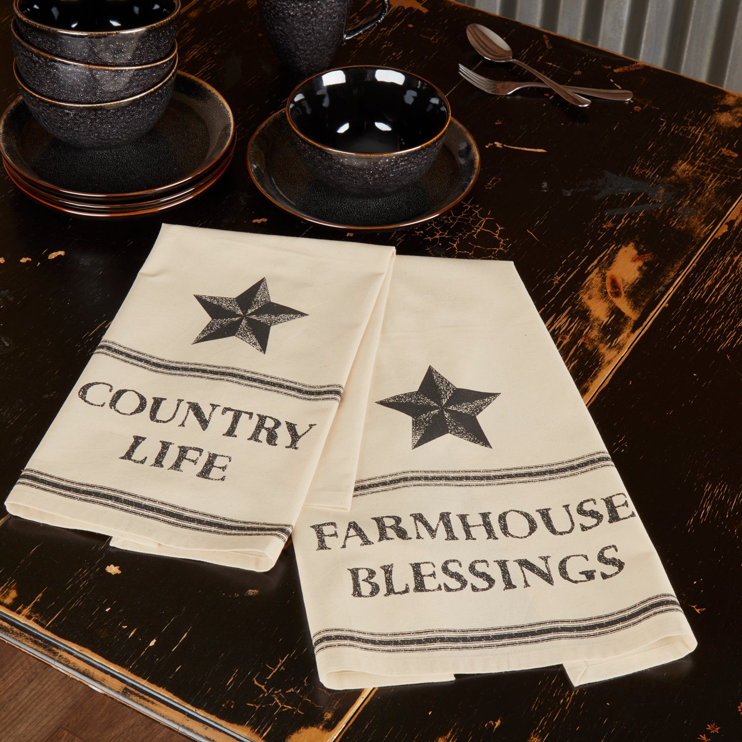 Farmhouse Star Country Life Muslin Unbleached Natural Tea Towel Set of 2