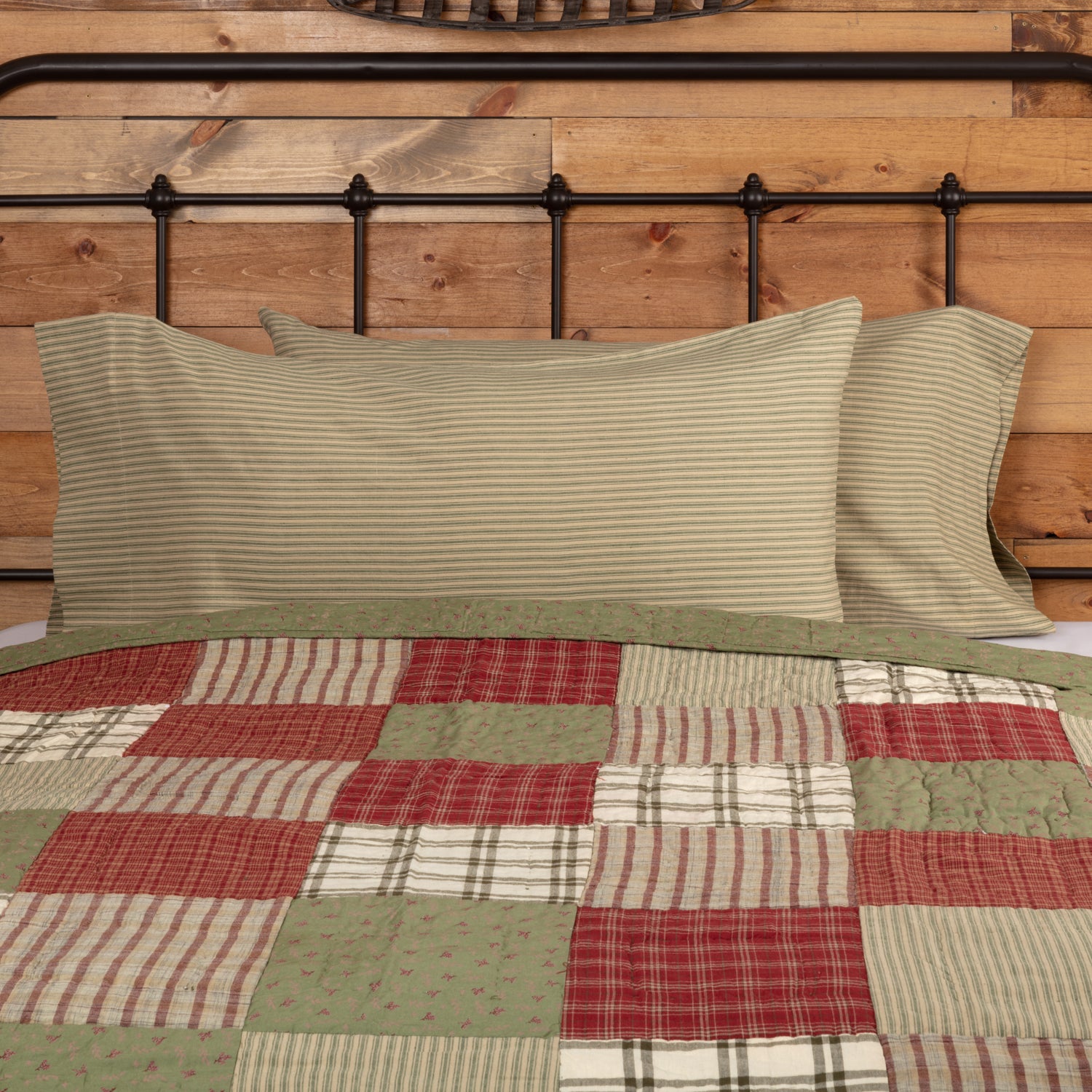 Prairie Winds Green Ticking Stripe King Pillow Case Set of 2