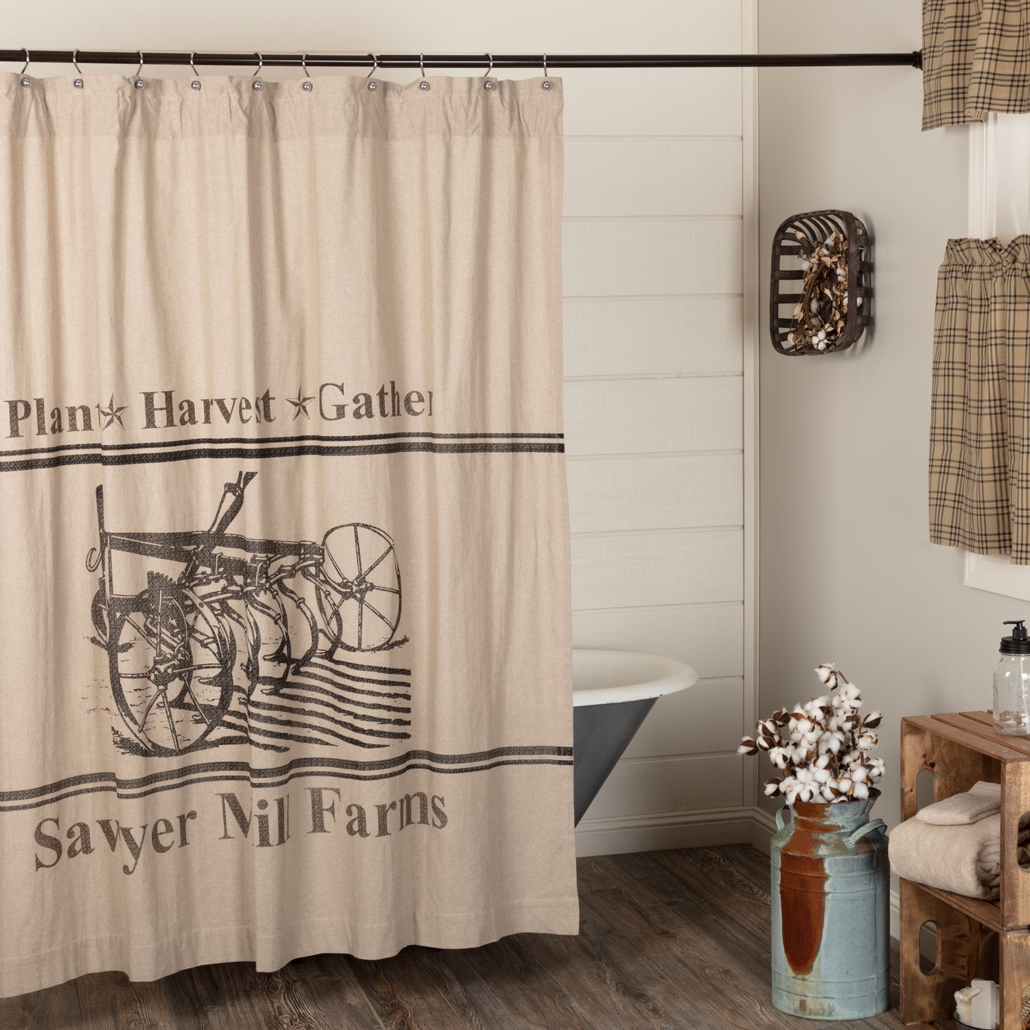 Sawyer Mill Charcoal Plow Striped Farmhouse Shower Curtain Rustic Gray Cotton Bathroom Decor