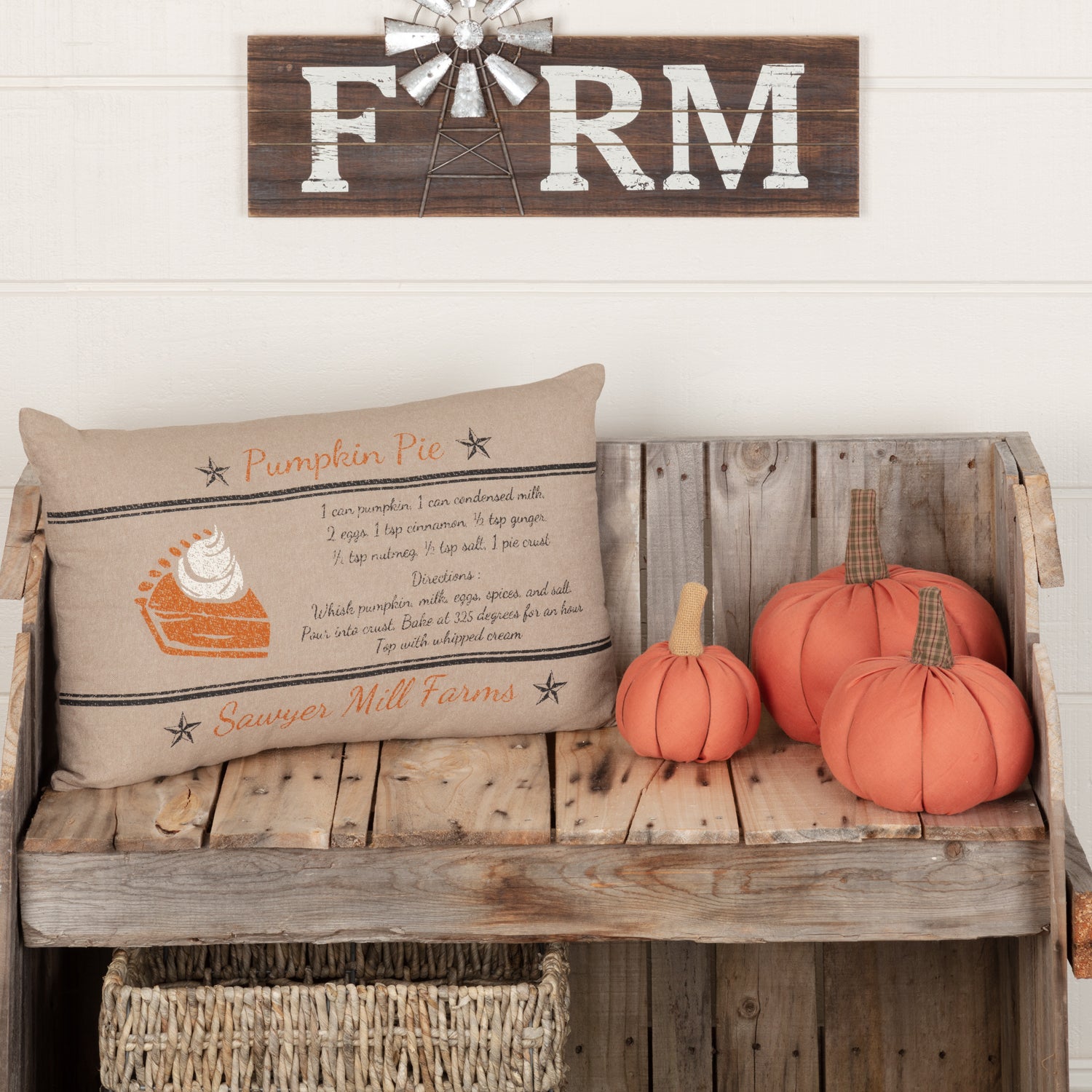 Sawyer Mill Farmhouse Charcoal Pumpkin Pie Recipe Throw Pillow Rustic Autumn Harvest Decorative Accent