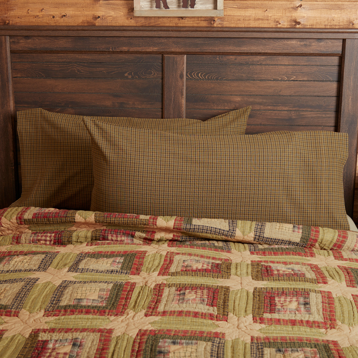 Tea Cabin Green Plaid King Pillow Case Set of 2