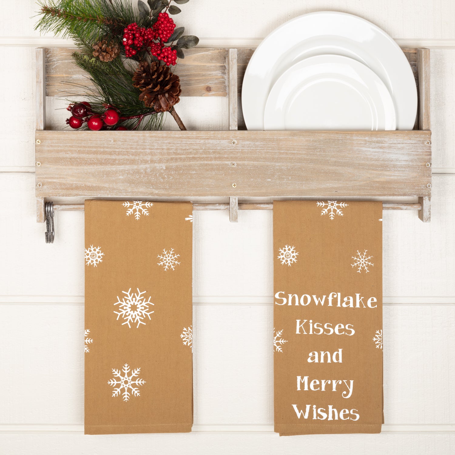 Snowflake Burlap Natural Snowflake Kisses Tea Towel Set of 2