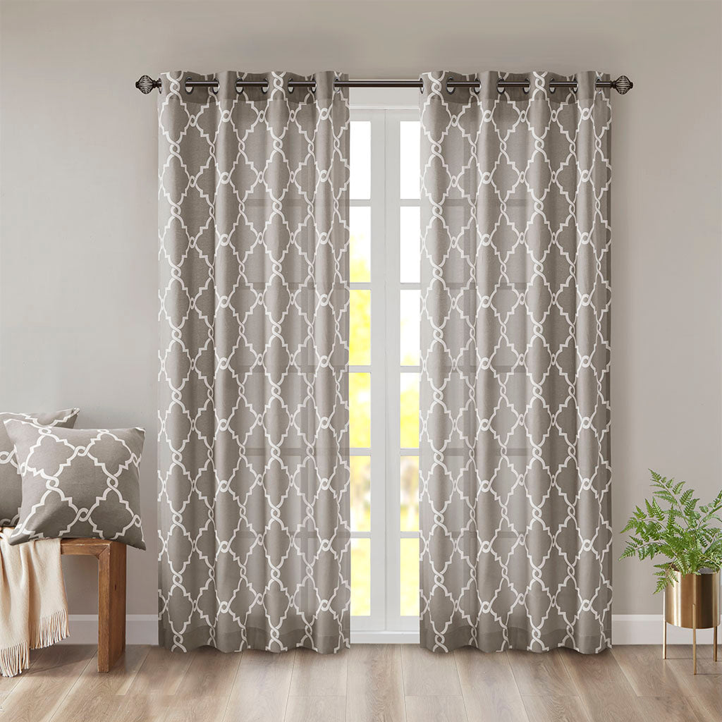 Saratoga Fretwork Print Grommet Top Window Curtain Panel