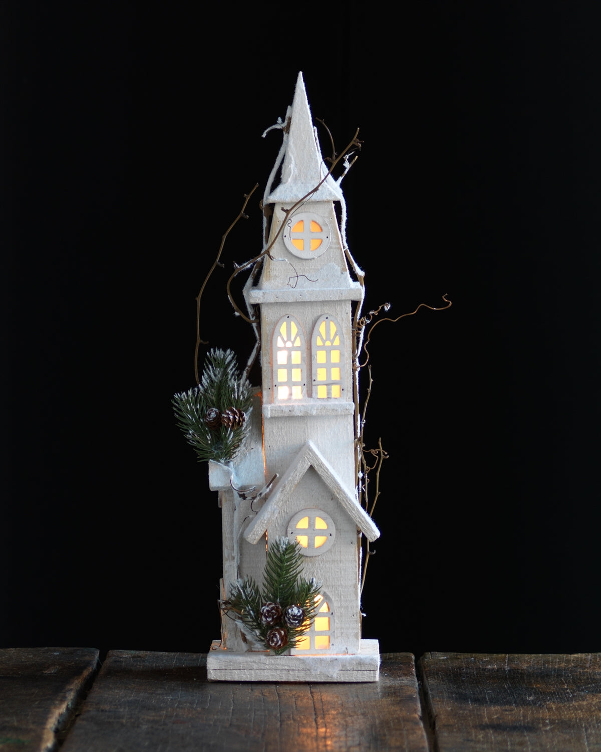 Pre-Lit Wooden Church 21”H Wood (UL/120 Volt Plug)