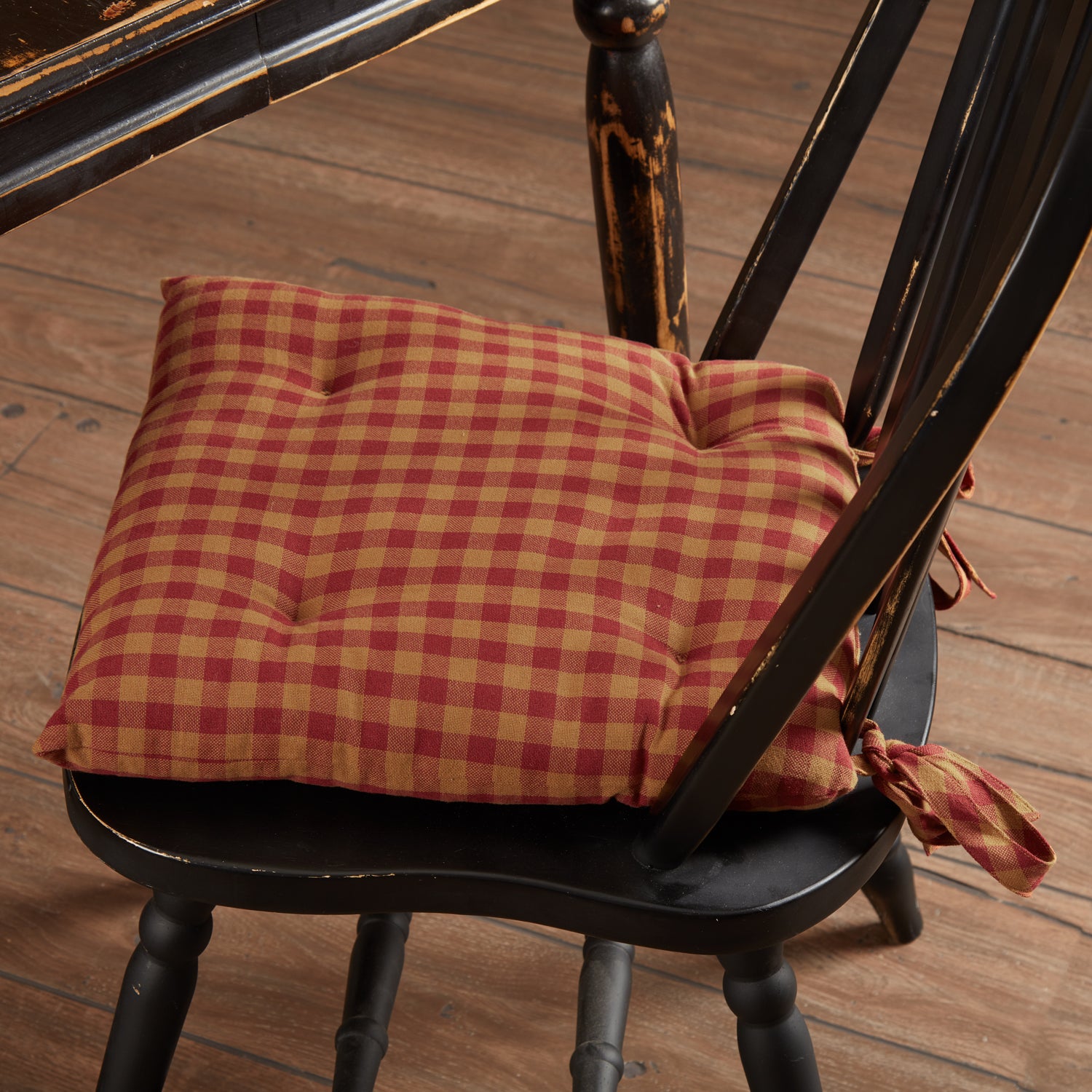 Burgundy Check Farmhouse Primitive Country Rustic Chair Pad 14x14 -