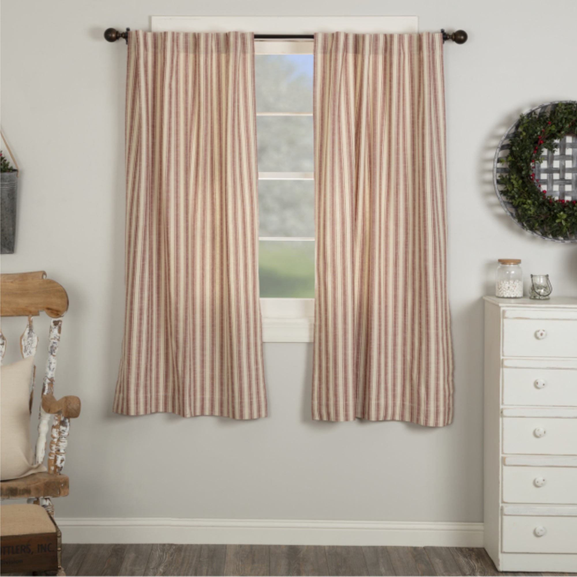 Market Place Red Ticking Stripe Short Panel Set of 2