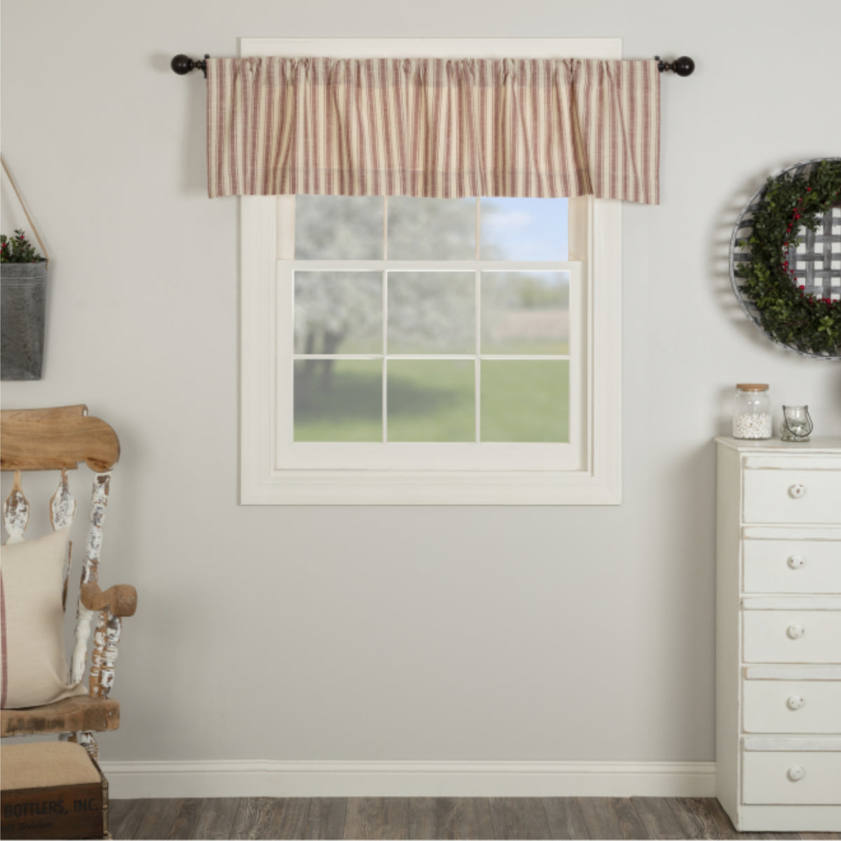 Market Place Red Ticking Stripe Valance 16Lx72W