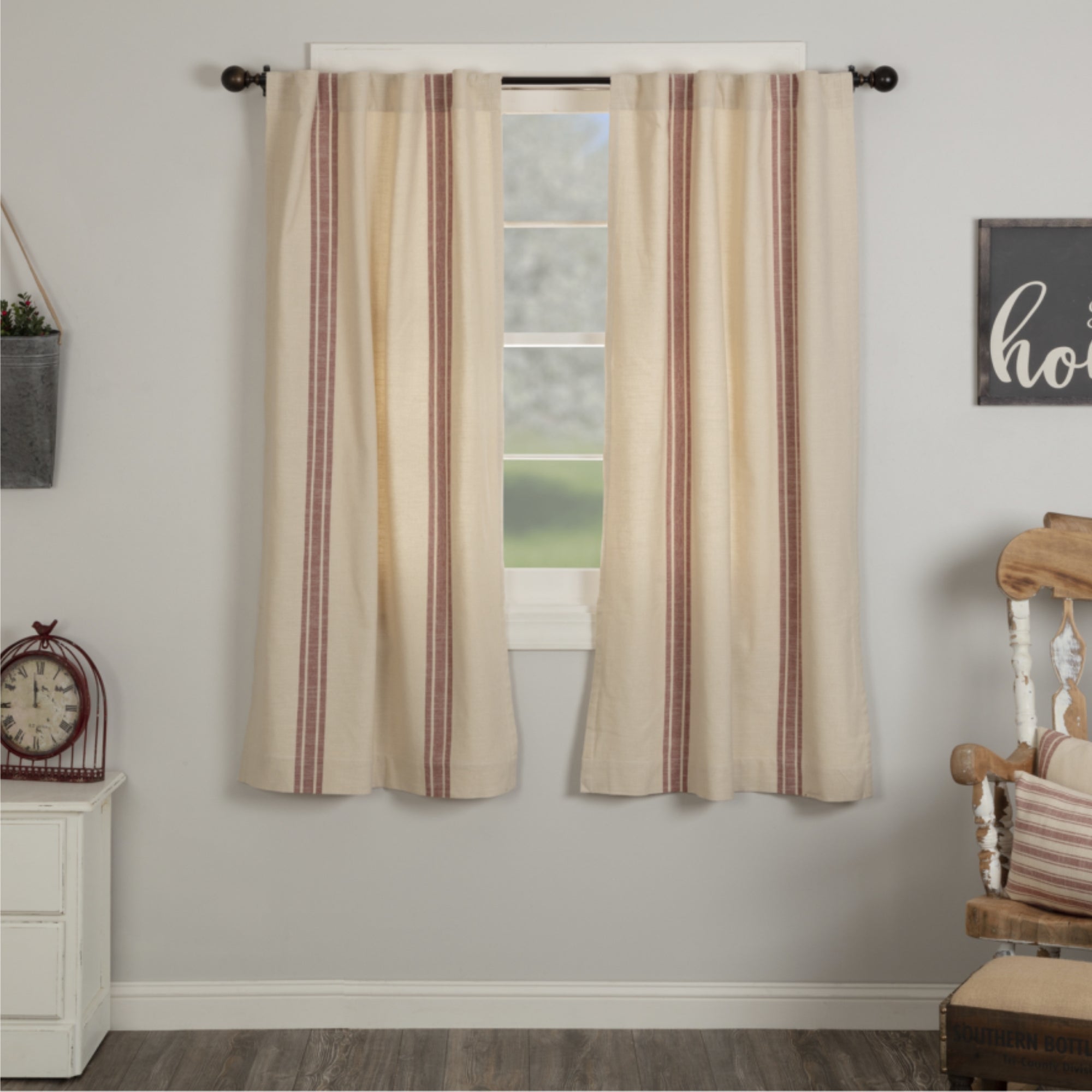 Market Place Red Grain Sack Stripe Short Panel Set of 2