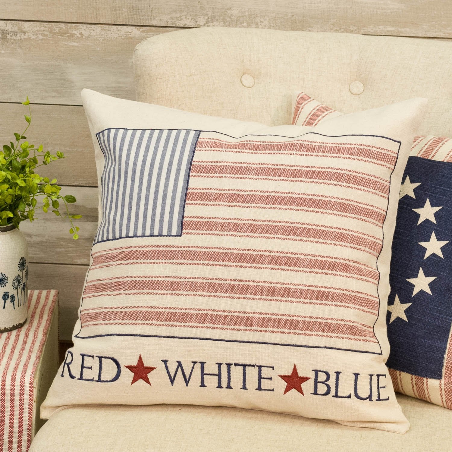 Market Place Red Flag Patch Pillow Cover