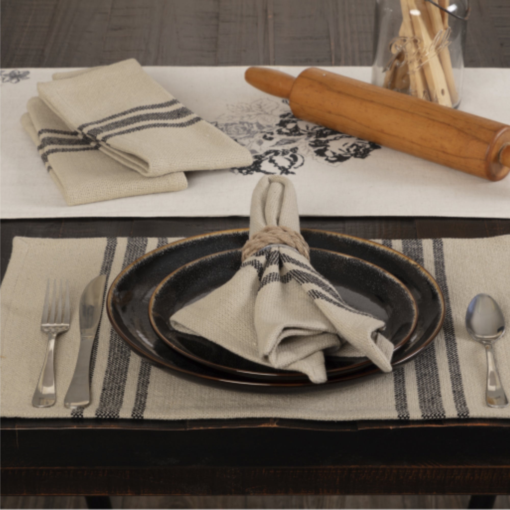 Mill House Stripe Black Napkin Set of 4