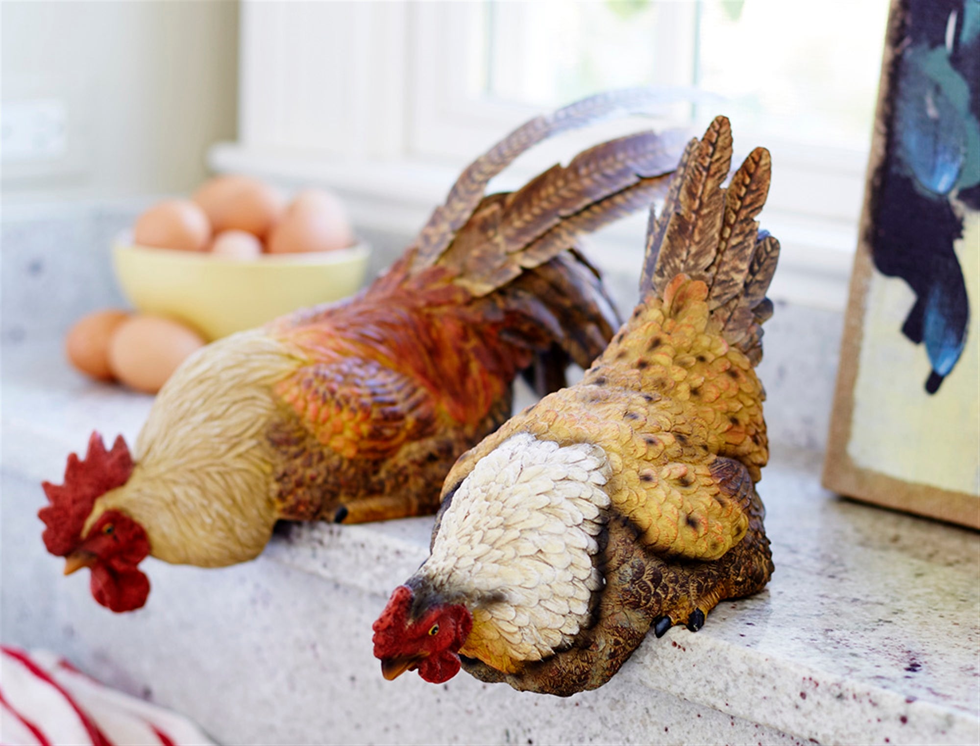 Hen/Rooster Shelf Sitter (2 Asst) 11"L, 16"L Polyresin/Metal