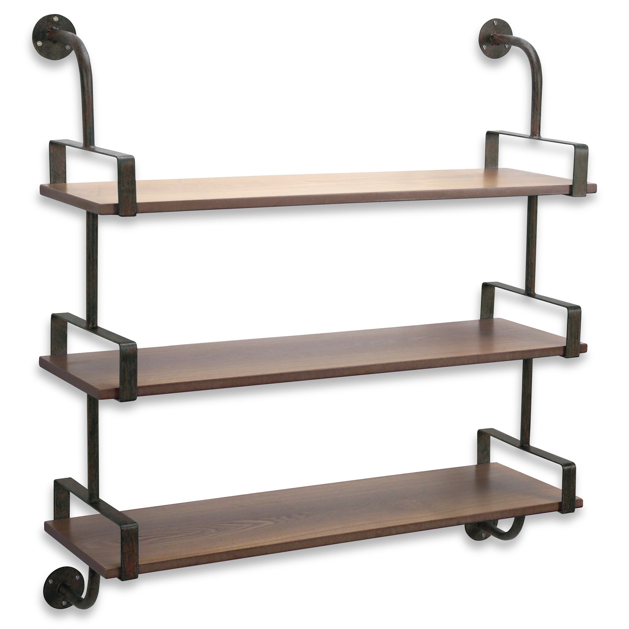 Triple Shelf Wall Rack 31.5"L, 34.5"H Wood/Metal
