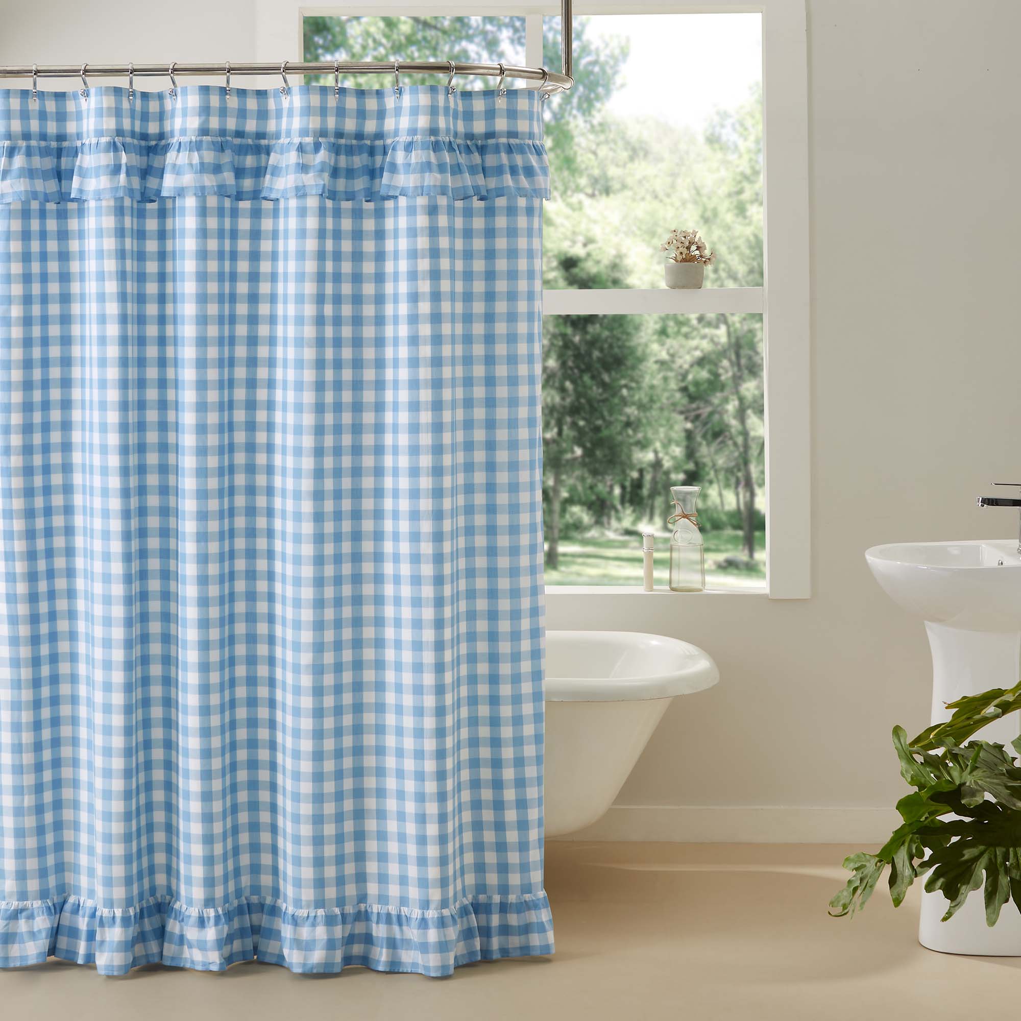 Annie Buffalo Blue Check Ruffled Shower Curtain