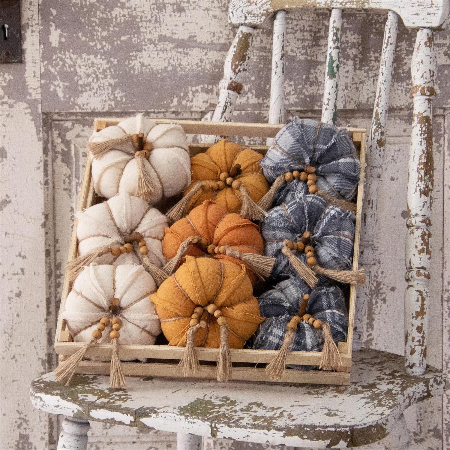 Fabric Pumpkins In Crate (S/9)