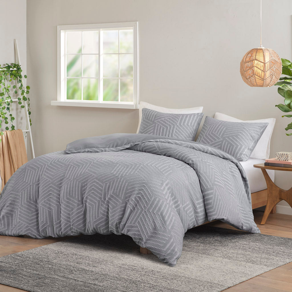 Bentley Cotton Jacquard Duvet Cover Set with Euro Shams and Throw Pillows