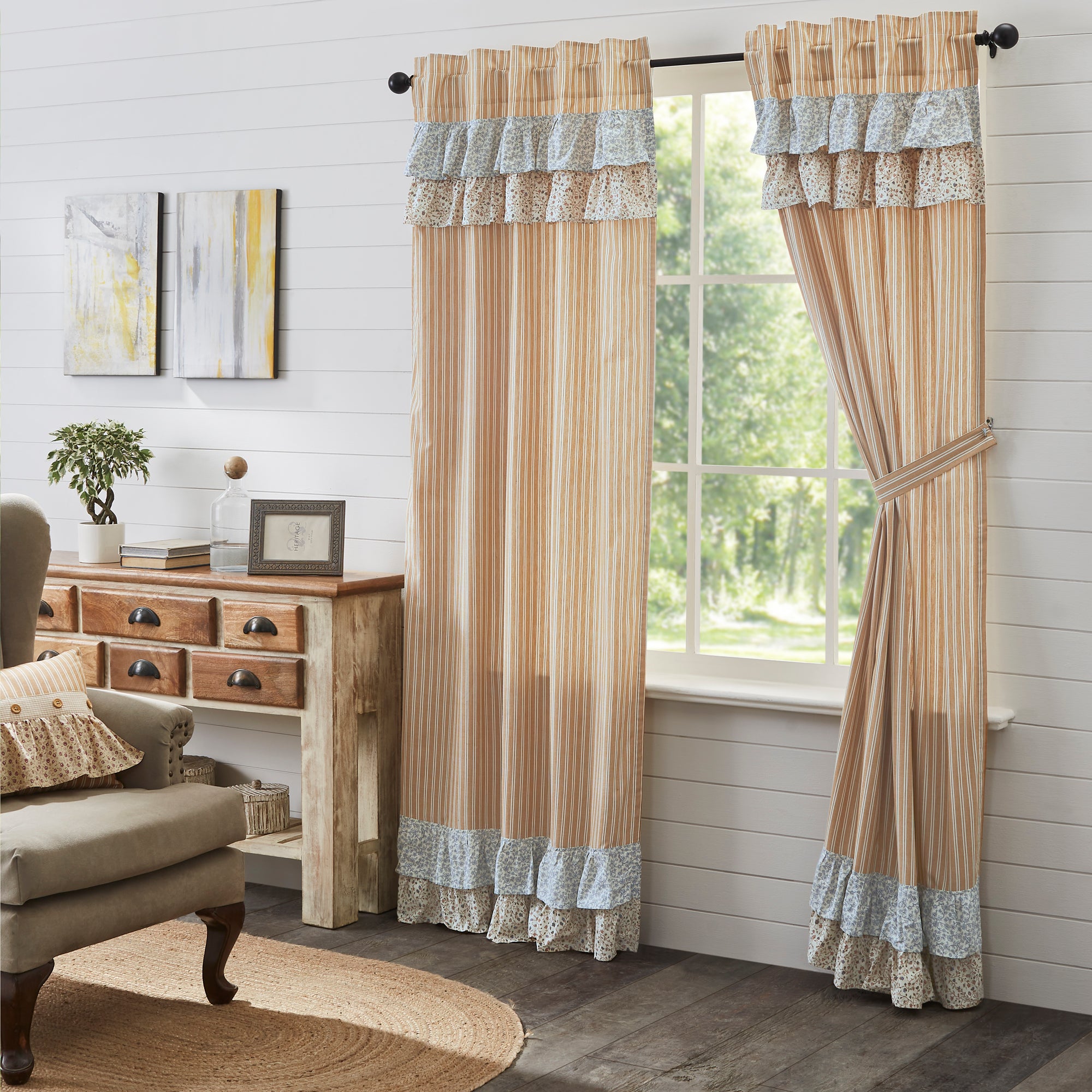 Kaila Ticking Gold Ruffled Panel Set of 2