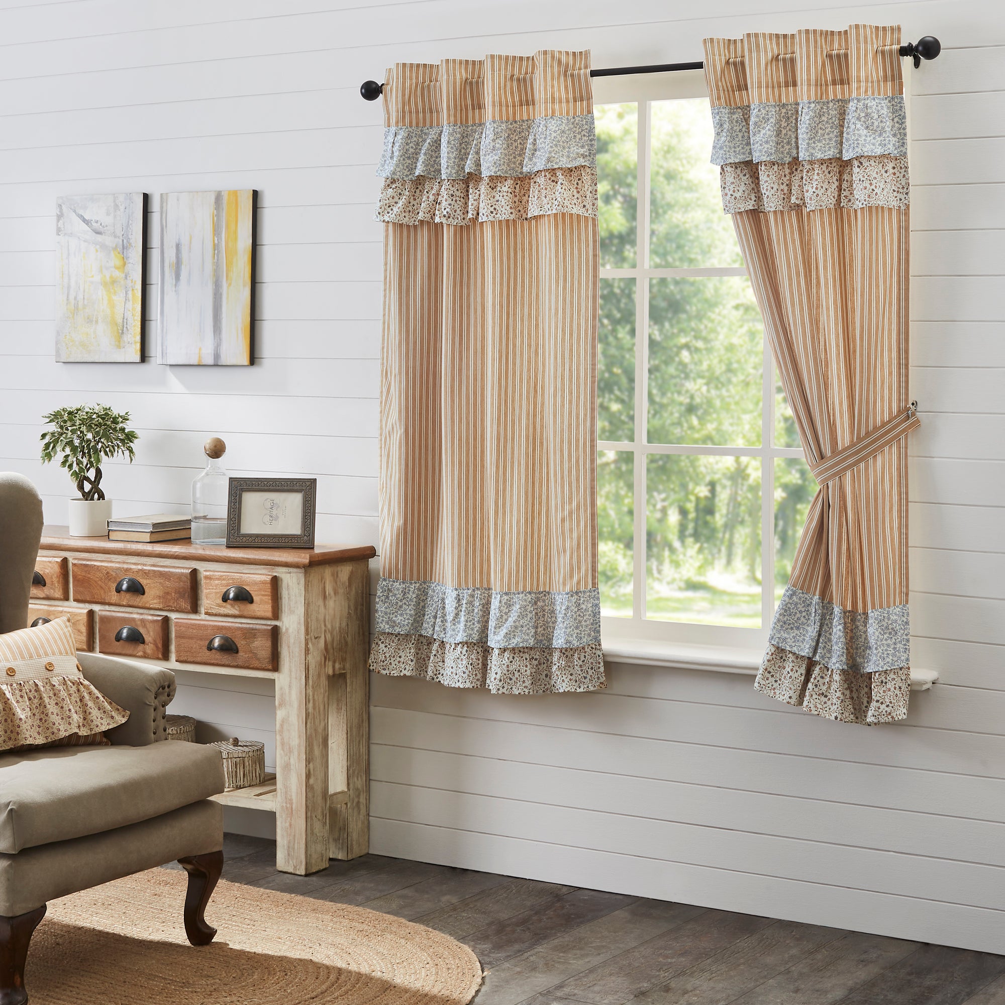 Kaila Ticking Gold Ruffled Short Panel Set of 2