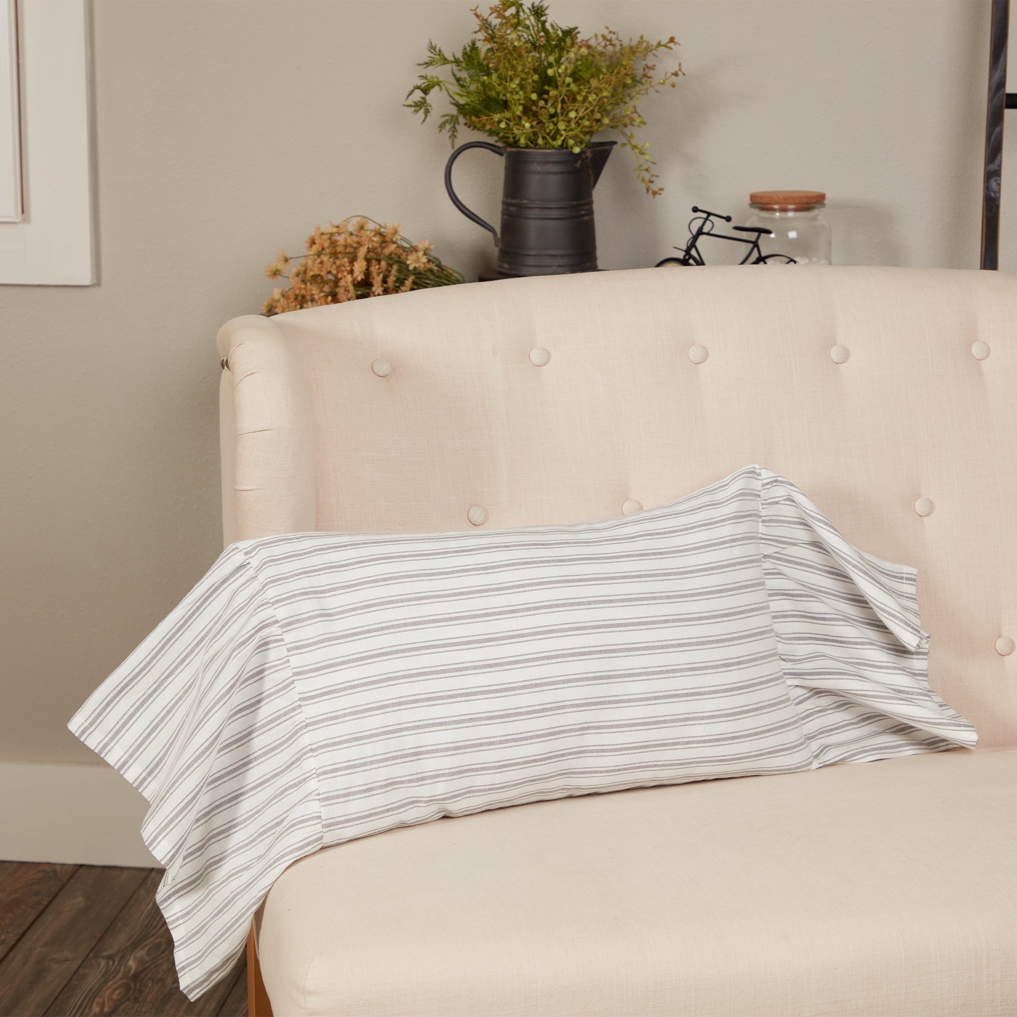 Timeless Ticking Gray Ruffled Pillow Cover