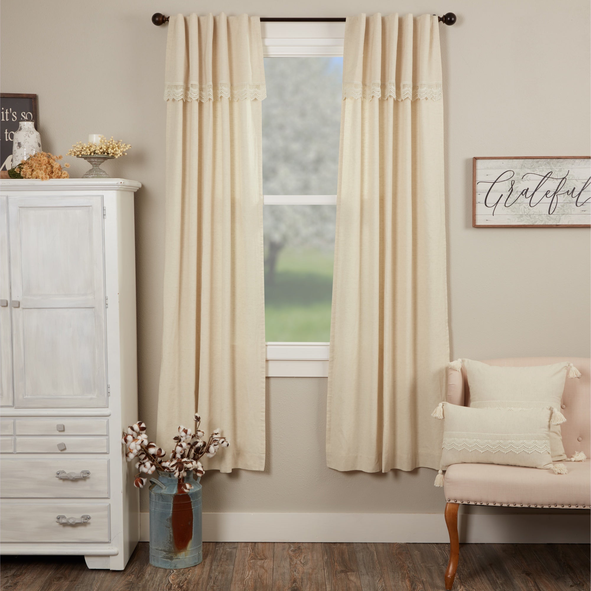 Flax and Lace Panel Set of 2 84Lx40W