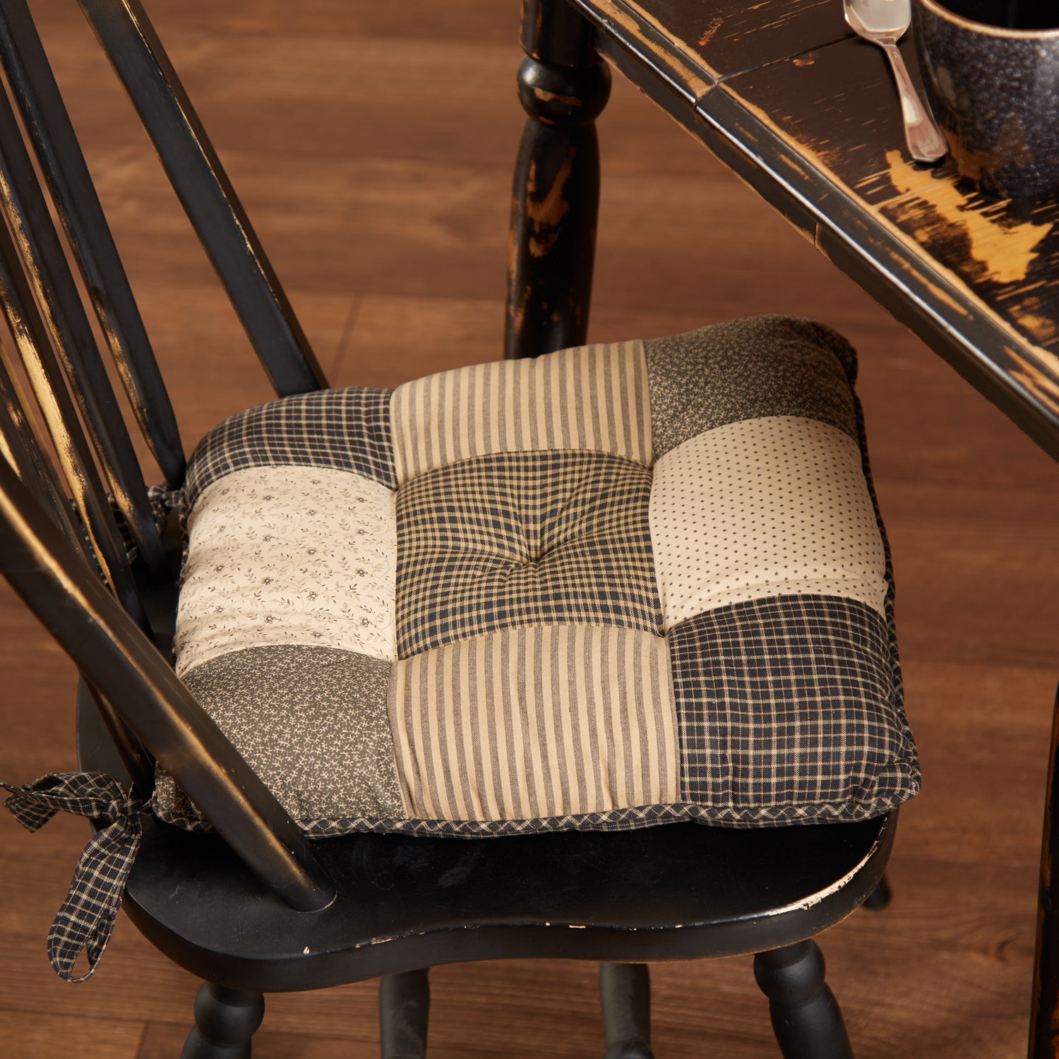 Kettle Grove Patchwork Chair Pad- Ticking Stripe & Floral