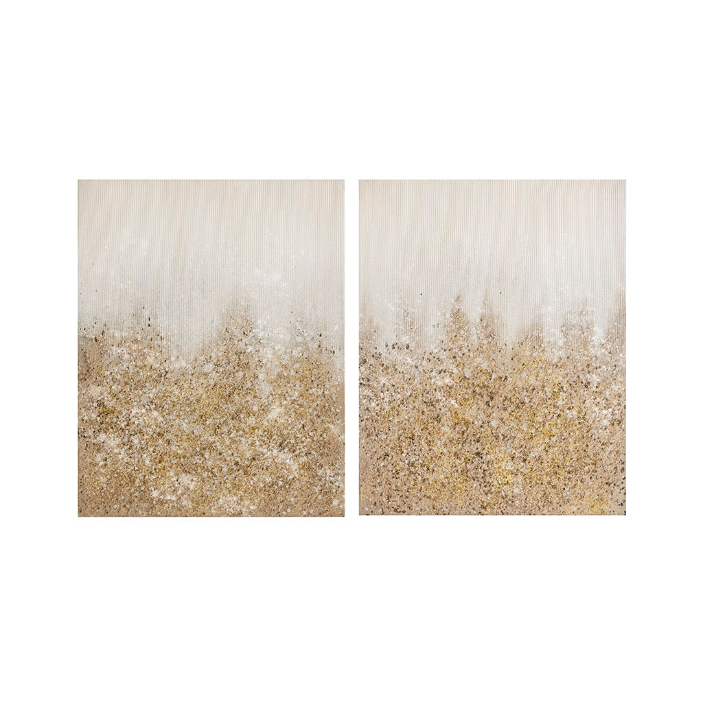 Golden Glimmer Heavily Embellished 3-piece Canvas Wall Art Set