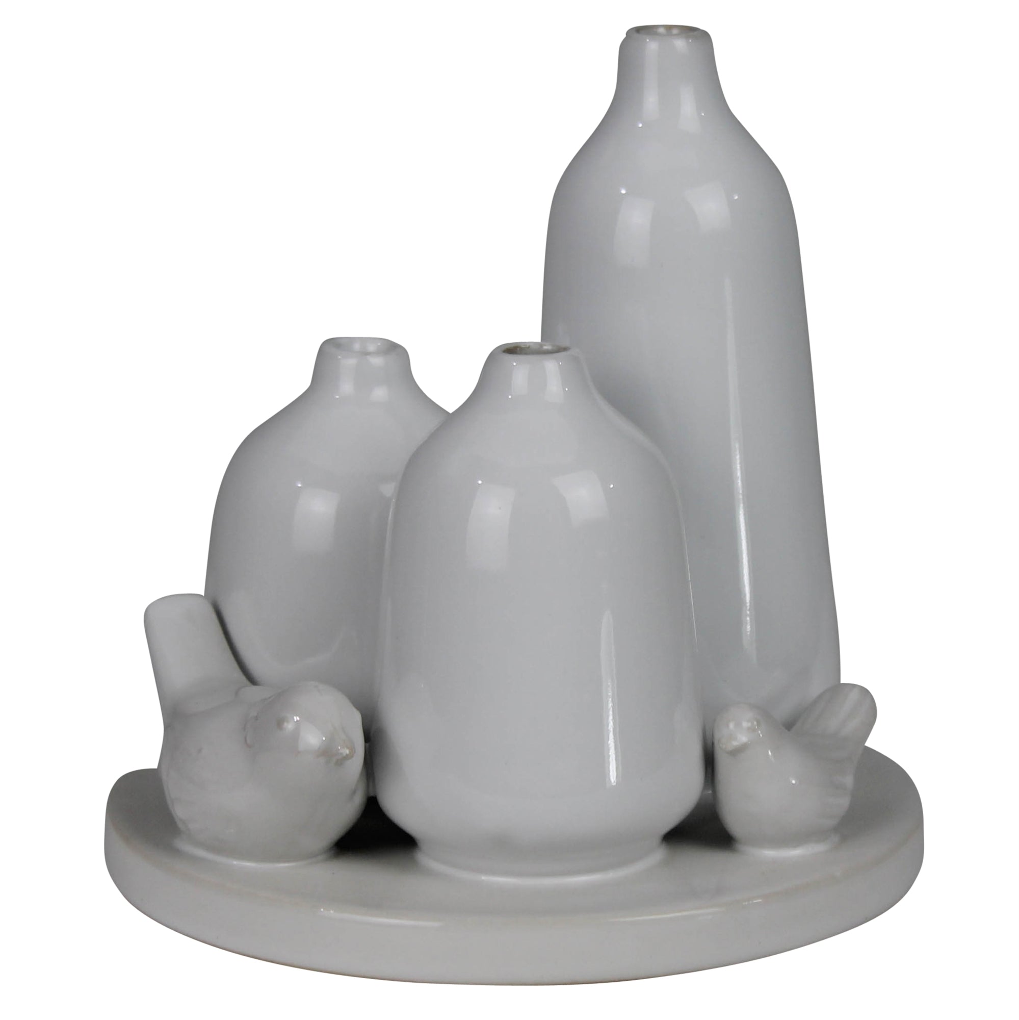 Vase Trio with Two Birds, Ceramic
