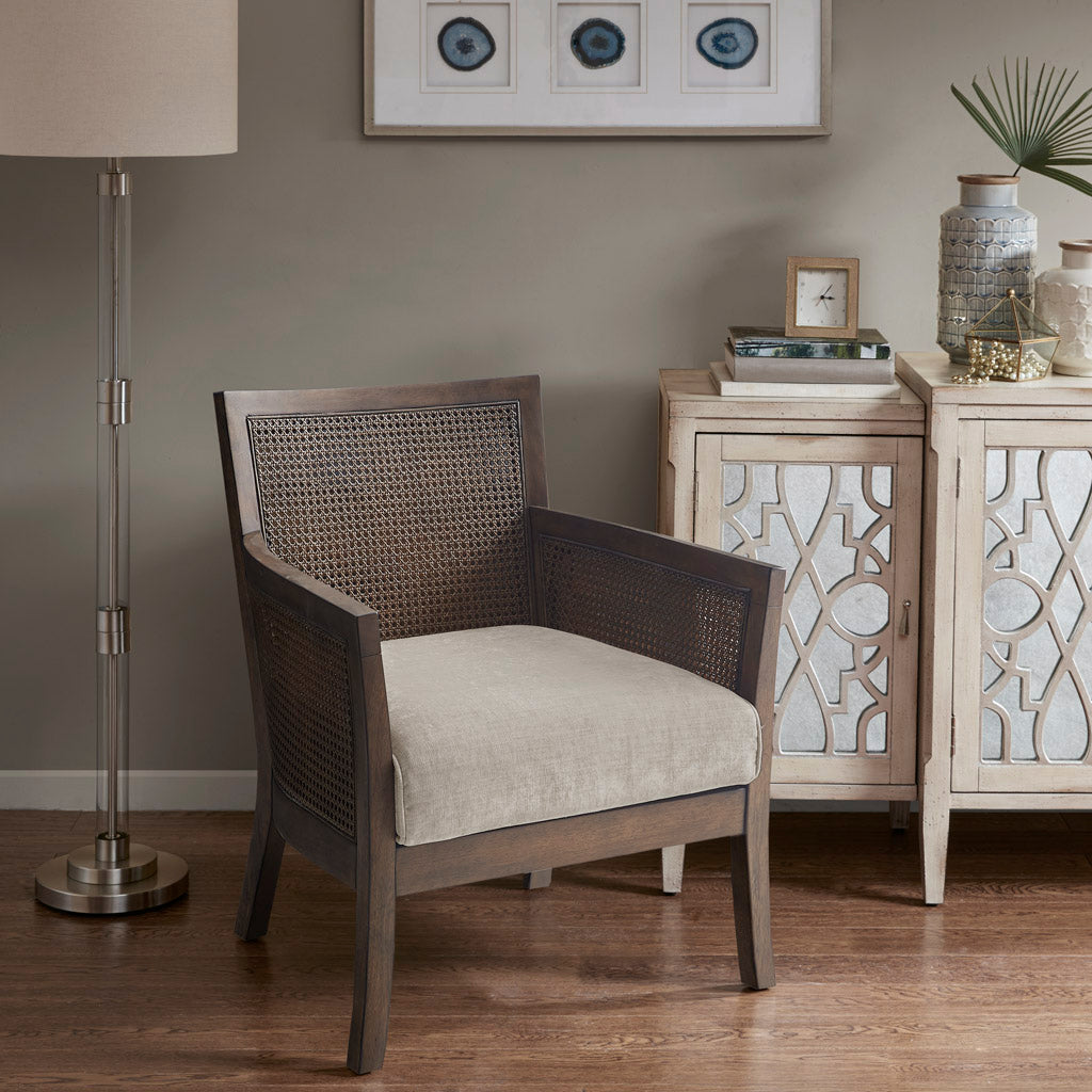 Diedra Open Back Accent chair with Antique Gold Metallic Legs