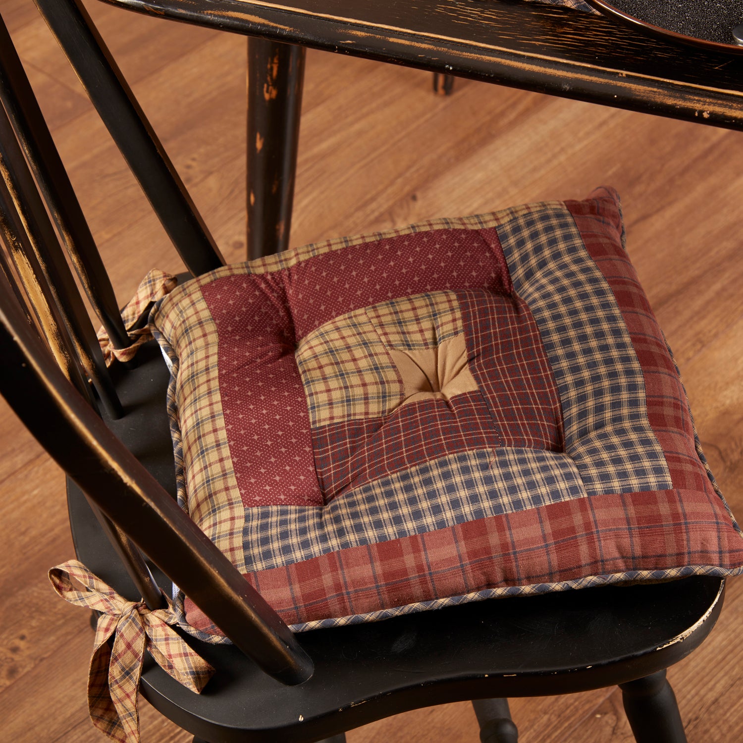 Millsboro Log Cabin Patchwork Chair Pad- Burgundy & Navy