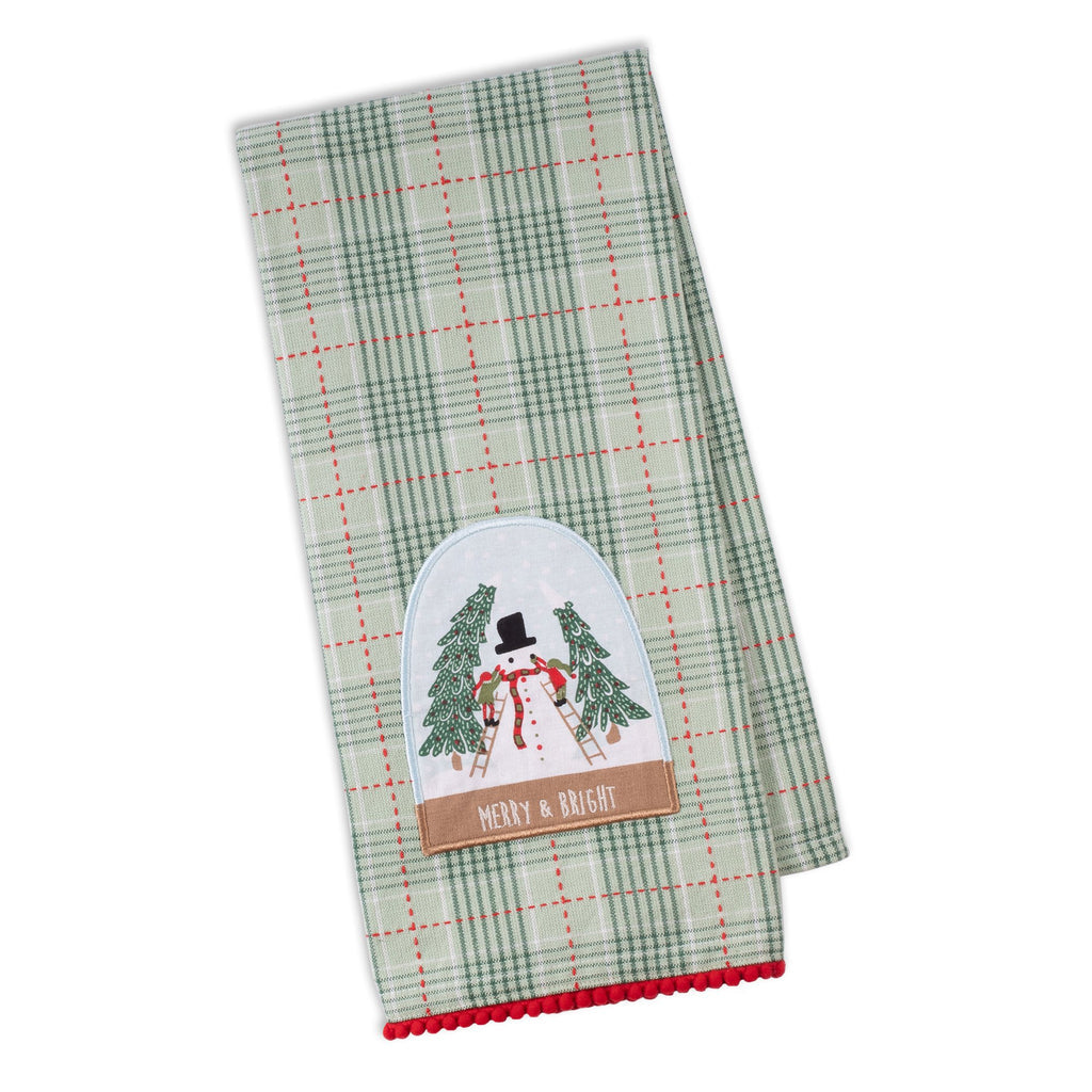 Snowman Snowglobe Embellished Dishtowel