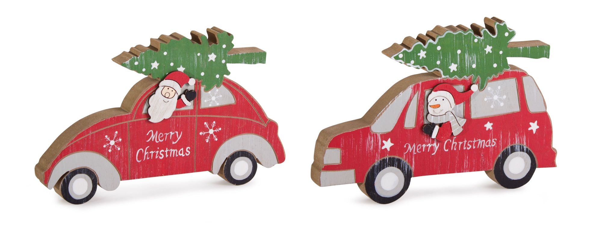 Car with Tree (2 Asst) 5.25"H, 5.75"H Wood