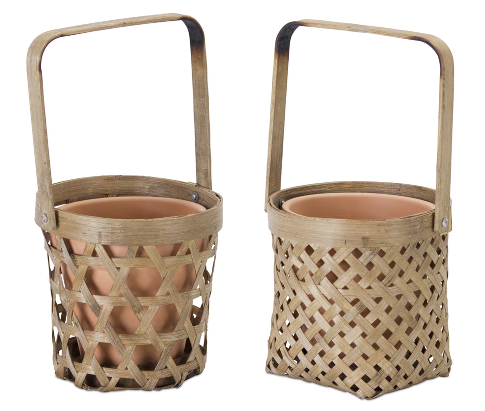 Basket/Pot Holder (2 Asst) 5"H Bamboo/Terra Cotta
