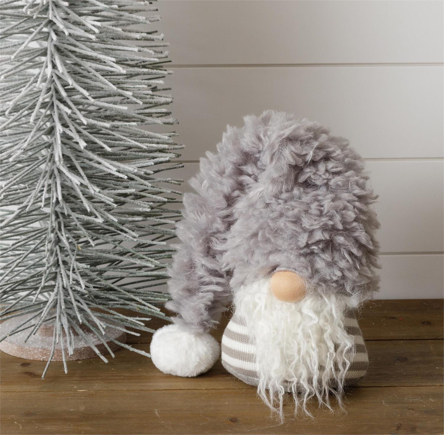 Weighted Gnome - Gray Stripe Shirt, Shaggy Gray Hat