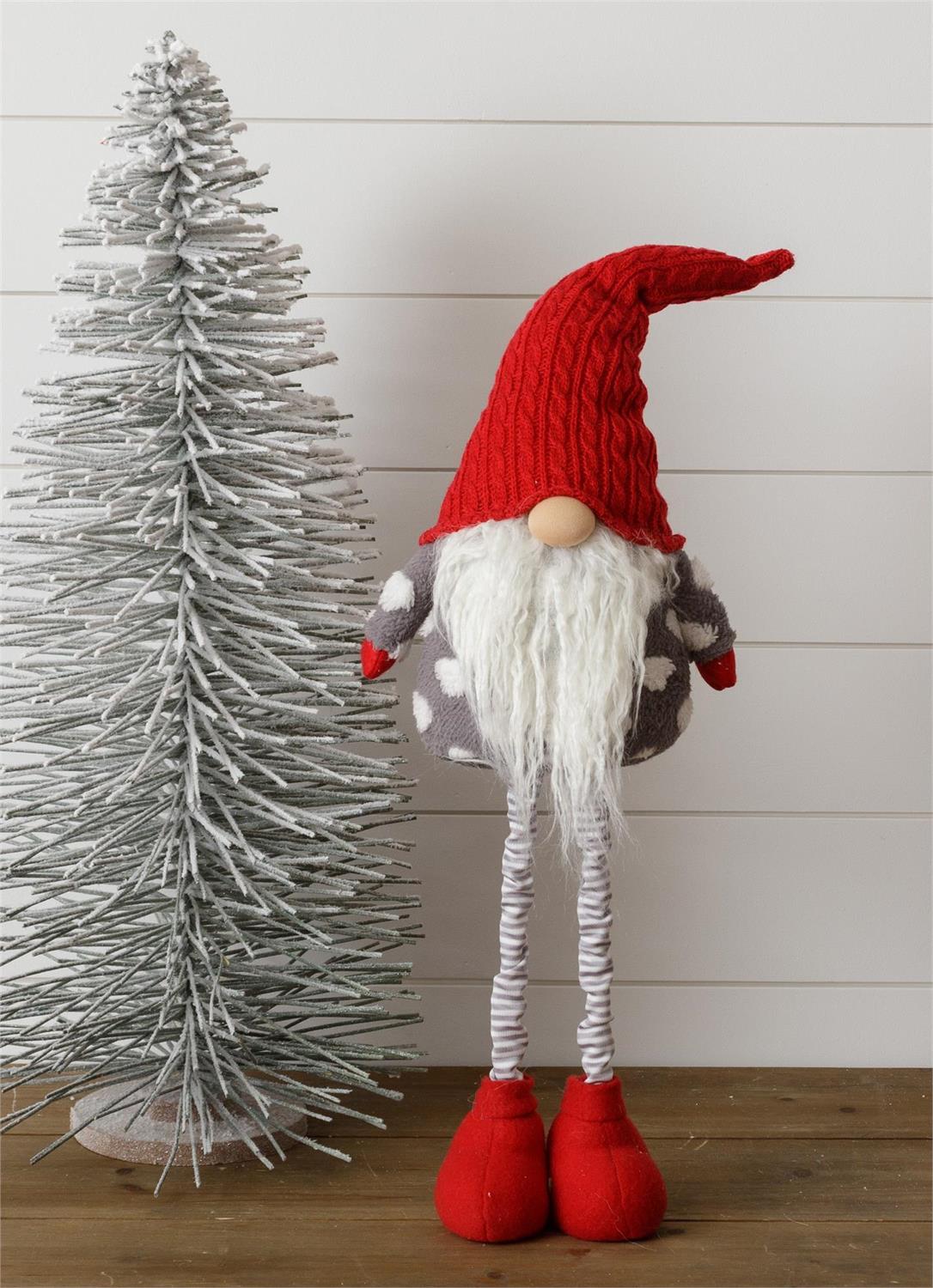 Standing Gnome - Gray Dot Shirt, Stripe Legs, Red Hat