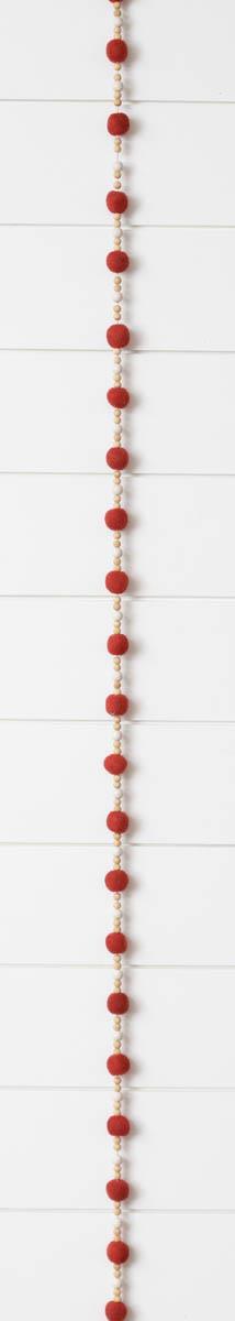 Garland - Red Felt Balls And Wood Beads