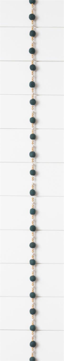 Garland - Green Felt Balls And Wood Beads