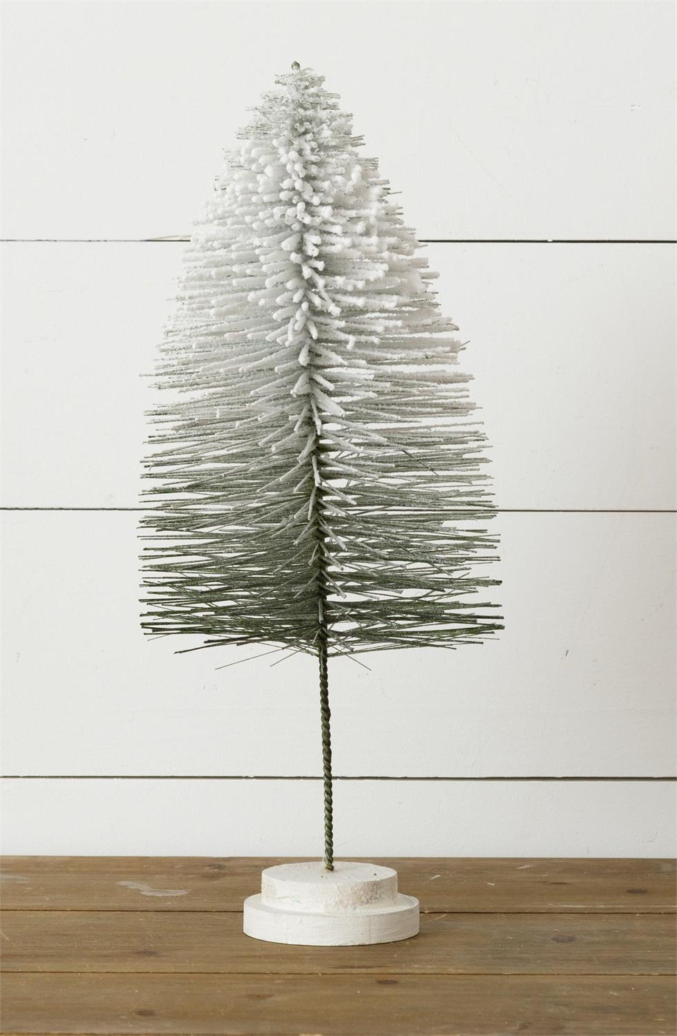 Stem Bottle Brush Tree - Flocked With Glitter, Green, Lg