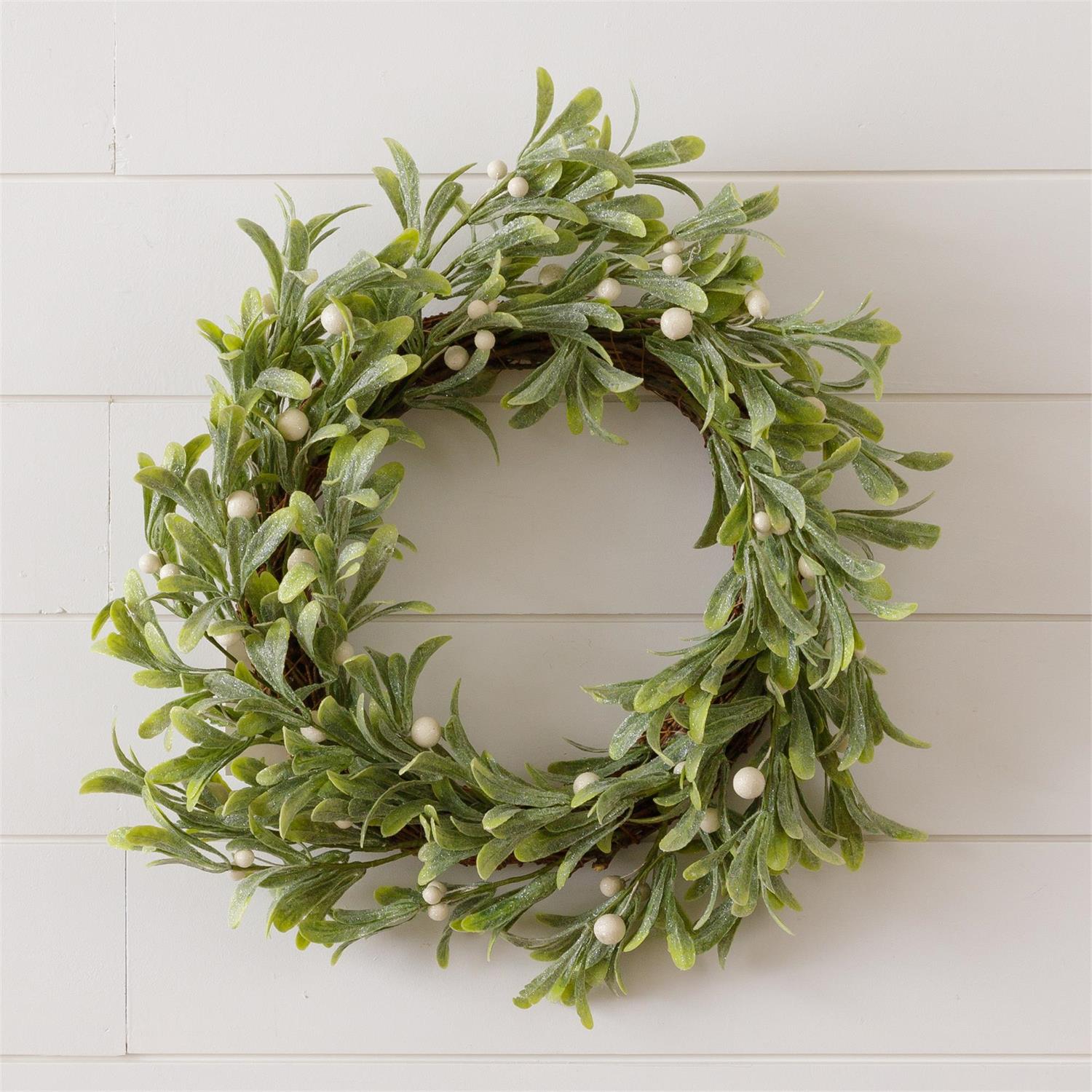 Wreath - Frosted Mistletoe With Twig Base