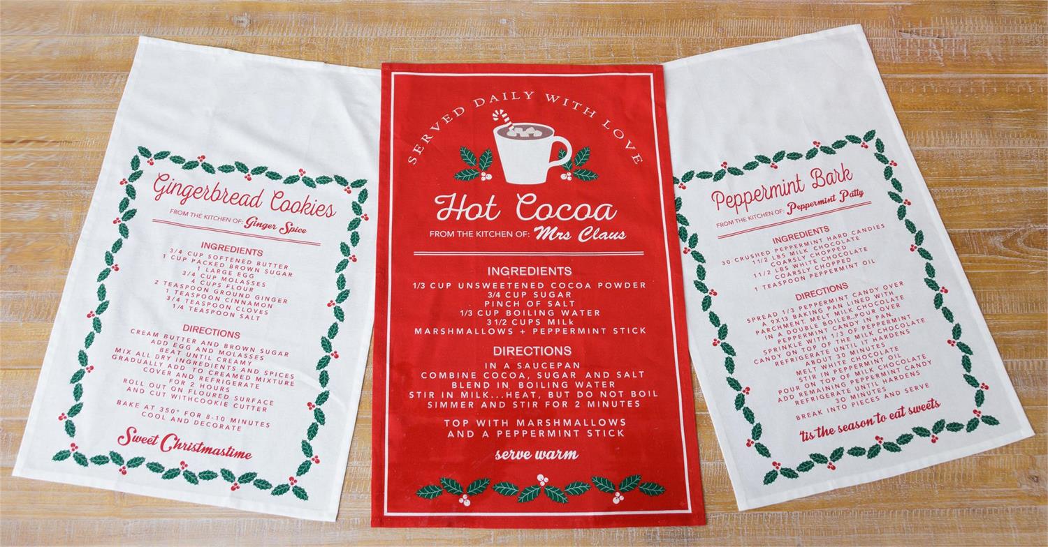 Recipe Tea Towels - Cocoa, Peppermint Bark, Gingerbread
