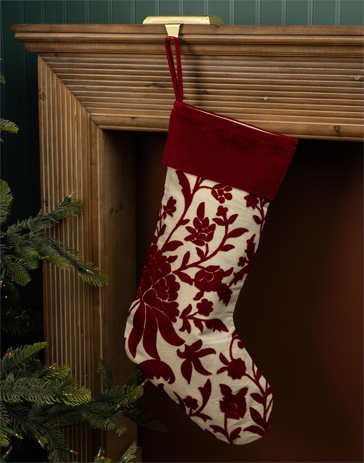 Stocking - Crewelwork Red Floral