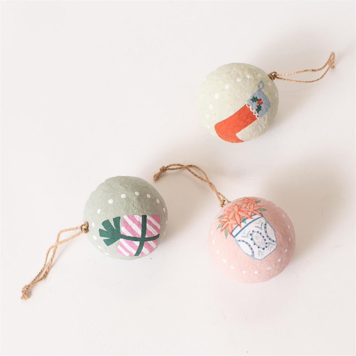 Paper Mache Ornaments - Holiday Globes