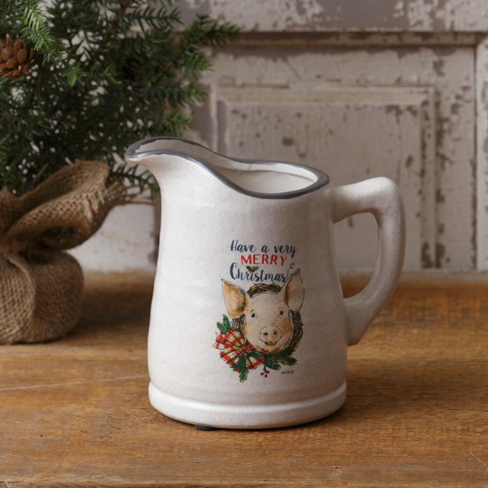 Sm Pitcher - Farmhouse Christmas, Pig