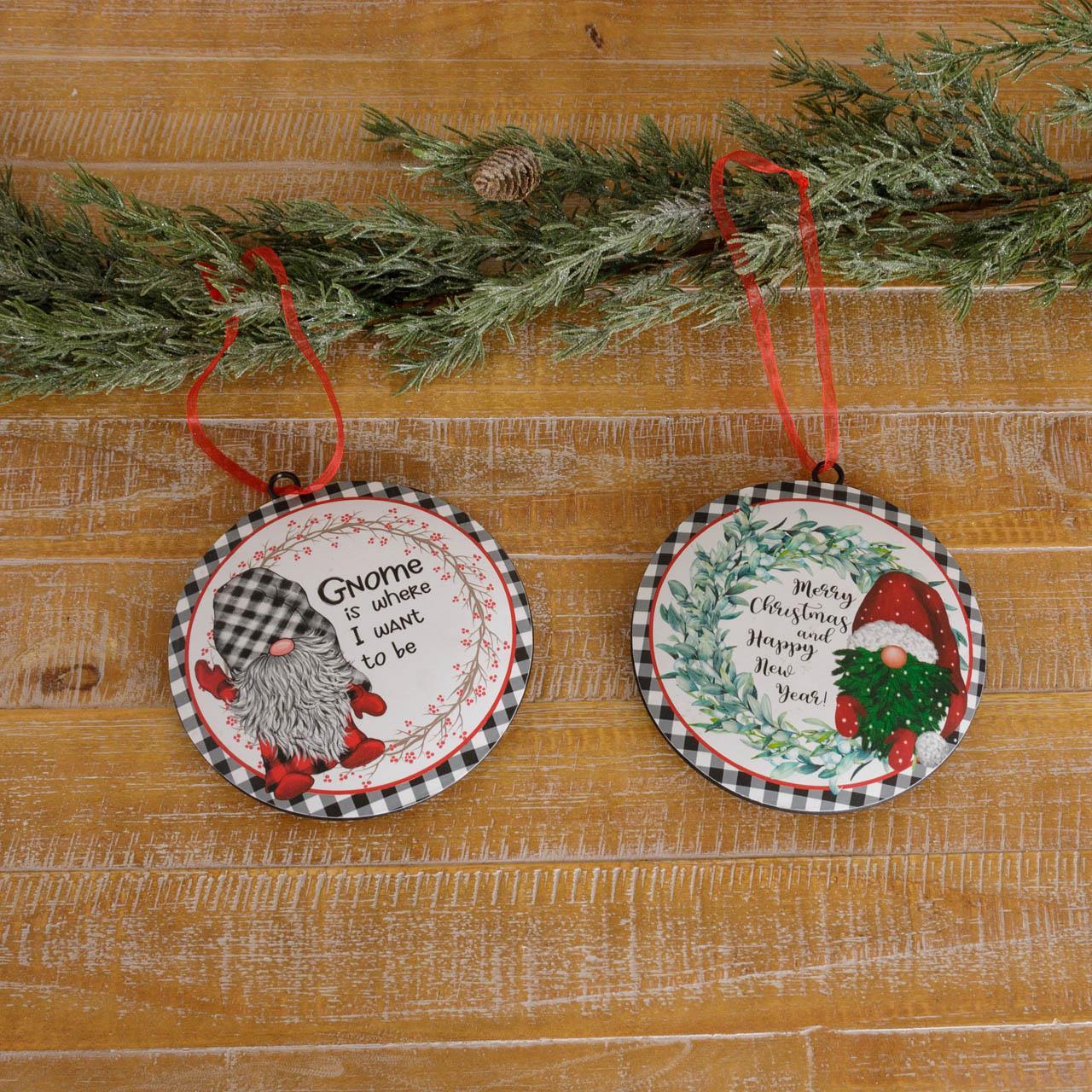 Metal Round Ornaments - Gnomes
