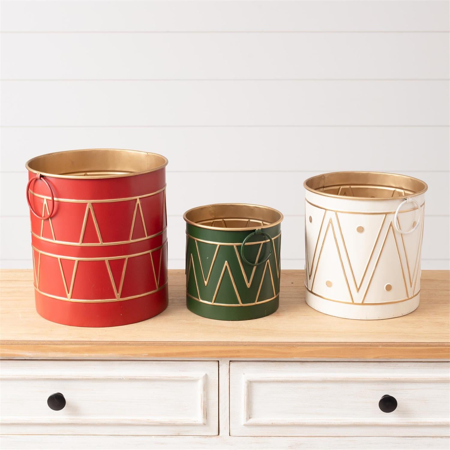 Holiday Drum Metal Buckets (S/3)