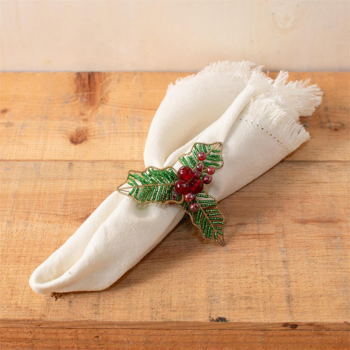 Luxe Beaded Holly Napkin Ring