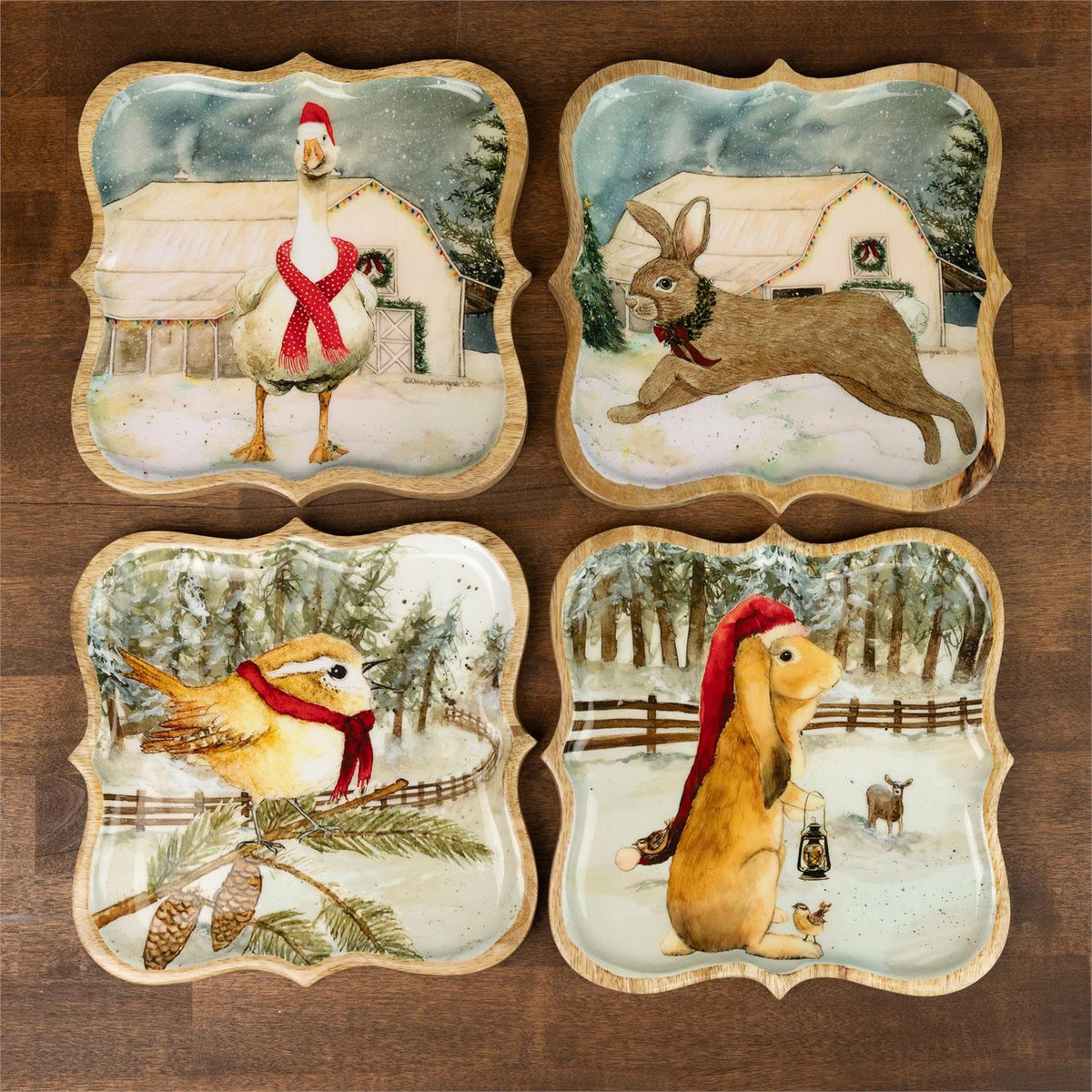 Mango Wood Tray - Snowy Yuletide Friend